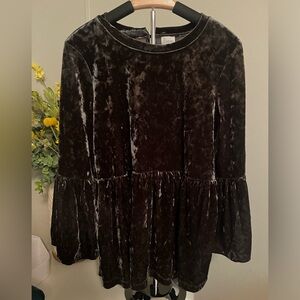 Cupio Dark Green Velvet Babydoll Bell Sleeve Women's Blouse Large